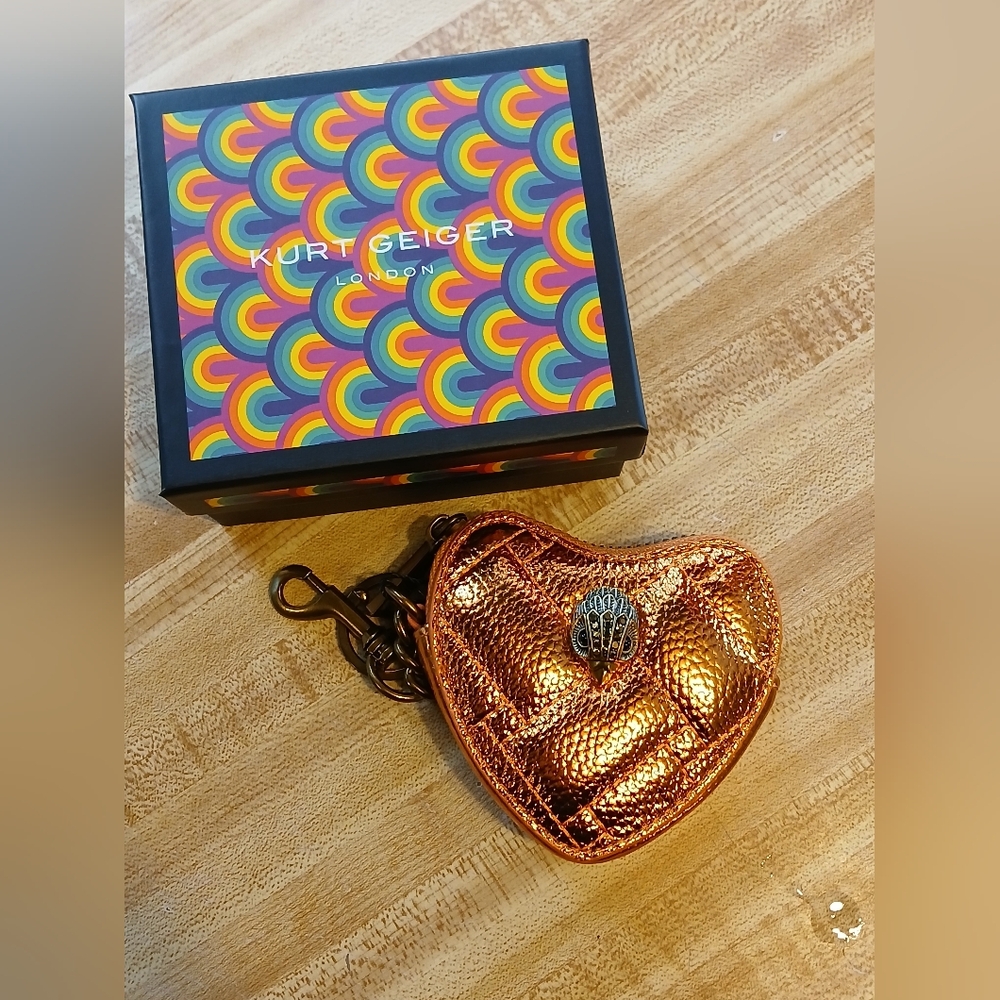 Kurt Geiger Metallic Copper Heart Keychain Bag